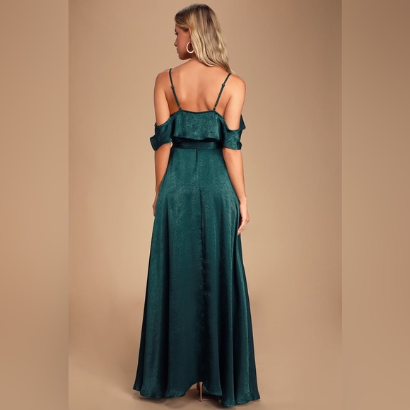 Lulus Moriah Emerald Green Satin Wrap Maxi Dress Emerald Green Medium - Picture 5 of 15